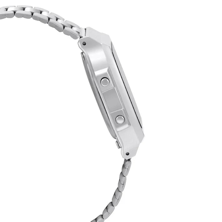 refurbished Casio Vintage A-158WA-1Q Digital Grey Dial Unisex Watch Silver Metal Strap